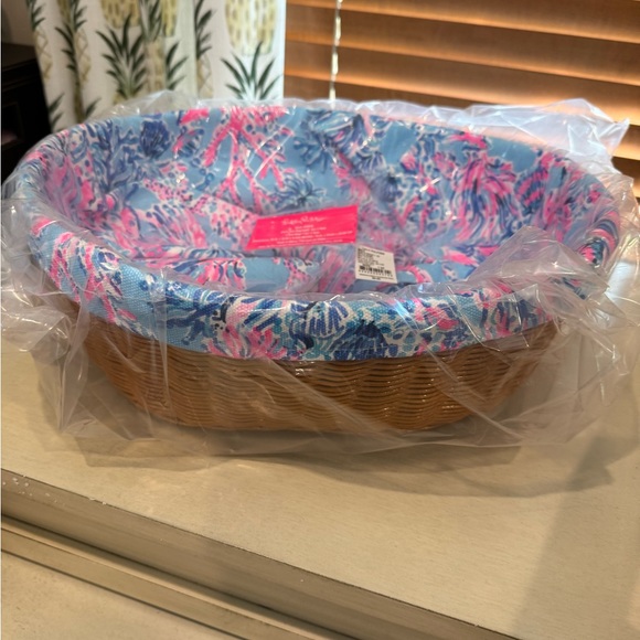 Lilly Pulitzer Wicker Canvas Beach Tote Bag Celestial Blue Seek Sea Coral NWT - Picture 7 of 8